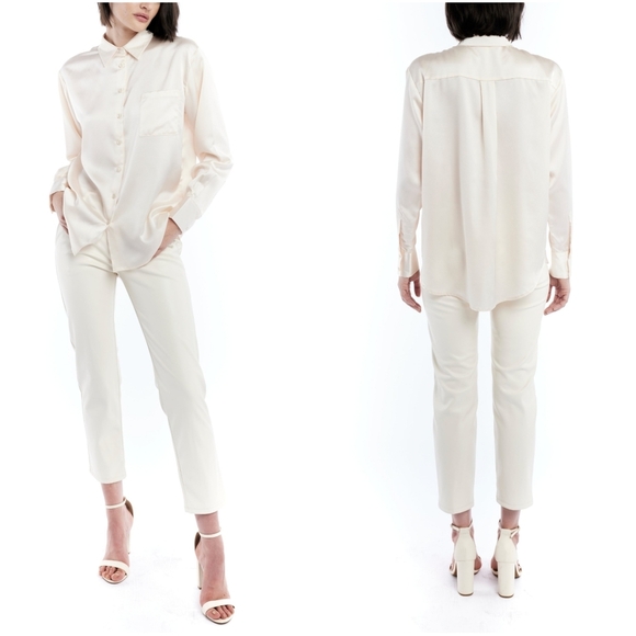 NWT LBLC the Label Smith Ivory Button Up Blouse Medium - Picture 1 of 9